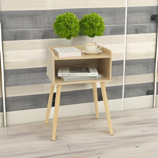 MaxSmeo Nightstand, Mid Century Modern Side Table Bedroom with Storage, Small End Bedside Table with Solid Wood Legs for Living Room, Office Small Spaces (Natural)