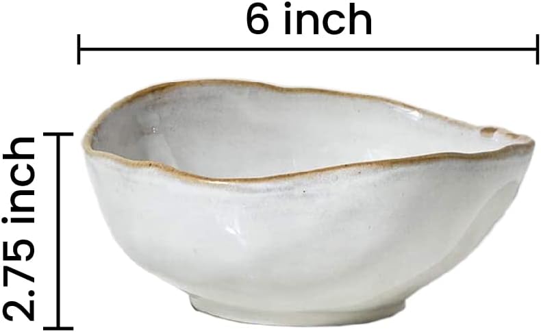 Serene Spaces Living Small Free-Form Edge Glazed Ceramic Bowl, Centerpiece for Vintage Weddings, Events, Measures 6" Long, 5.5" Wide, 2.75" Tall