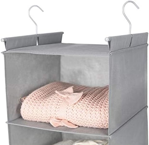 MAX Houser 6 Tier Shelf Hanging Closet Organizer, Closet Hanging Shelf with 2 Sturdy Hooks for Storage,2 Pack, Foldable (Light Grey)
