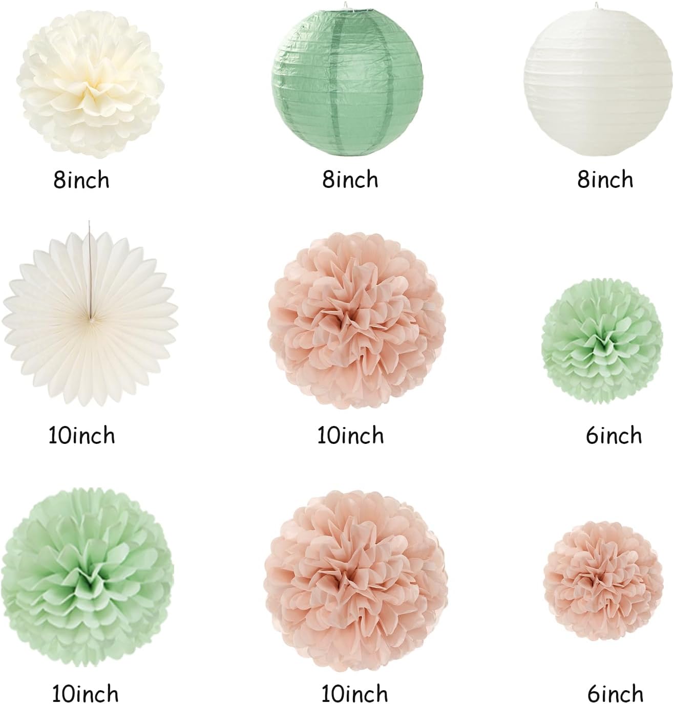 Sage-Green Blush-Pink Birthday Garland Party-Decorations - 14pcs Happy Banner 21st Spring Paper Flowers Lanterns Beige Tissue Pom Poms,Boho Streamers Fans,Neutral Rustic Hanging Supplies Decor Hugfond