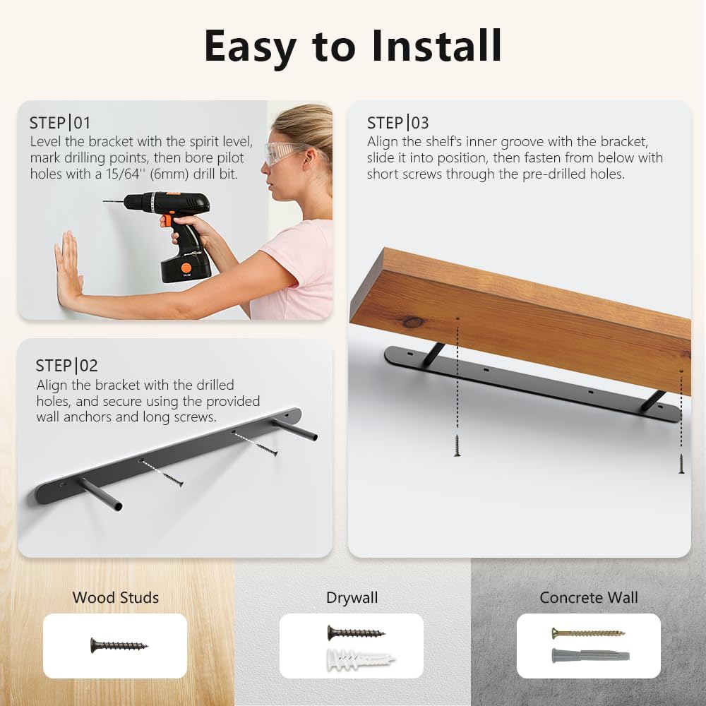 Habudda Floating Shelves, Wall Shelf for Bathroom Bedroom Kitchen, Natural Pine Real Wooden Shelves, Wall Mounted, 100% Pine, Set of 2, 30 Inches Long, Honey Oak