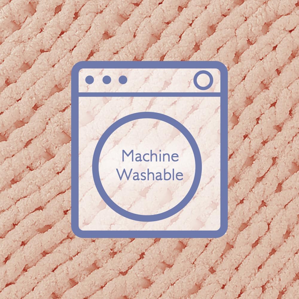 Bigacogo Chunky Knit Throw Blanket for Couch, 40x80 inches, 100% Hand Knitted with Thick Jumbo Chenille Yarn, Cozy Soft Large Rope Knot Cable Crochet Blankets for Sofa Bed Living Room, Peach Fuzz