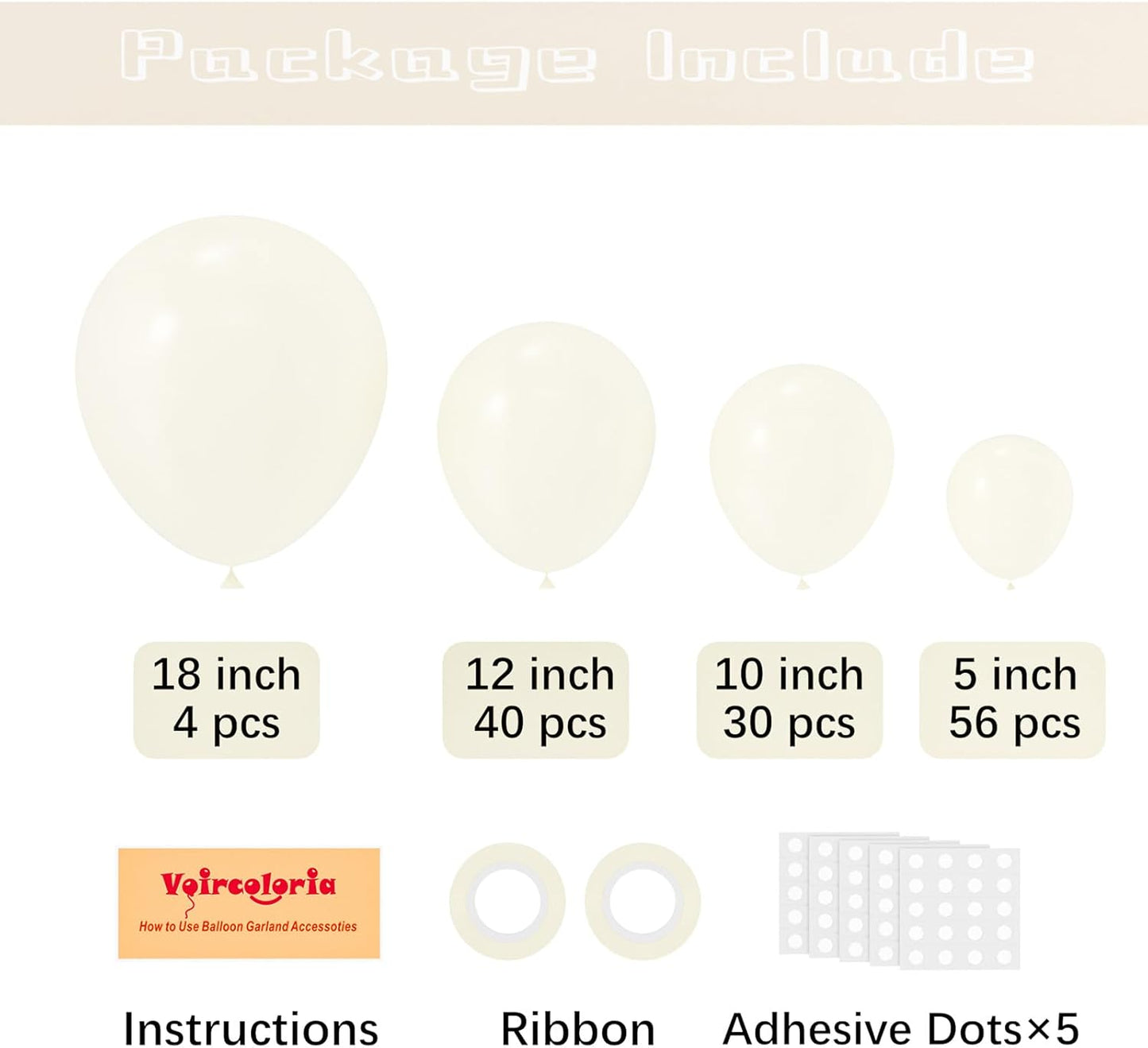 130pcs Ivory White Balloons Different Sizes 18" 12" 10" 5" Party Latex Balloons for Birthday Baby Shower Graduation Wedding Gender Reveal Anniversary Party Decorations