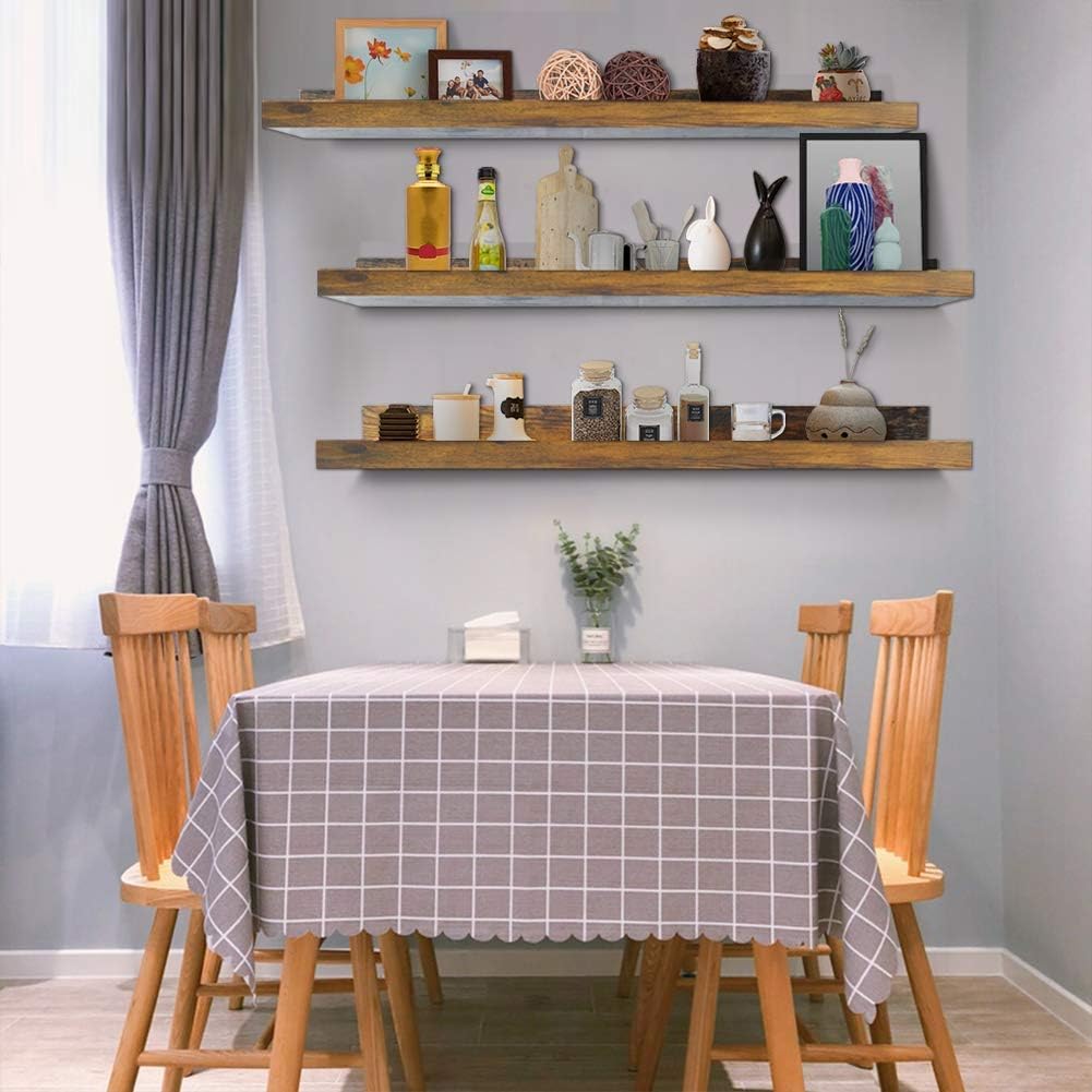 Giftgarden 36 Inch Large Floating Shelves for Wall Set of 3, Rustic Picture Ledge Wall Shelf for Bedroom Kitchen Bathroom Living Room Nursery Display, 3 Different Sizes