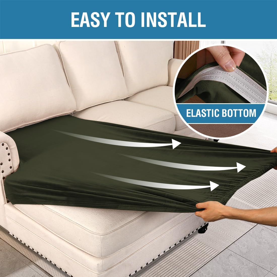 H.VERSAILTEX Velvet Stretch Individual Chaise Cover Sectional Couch Covers for L Shaped Sofa Both Left/Right Furniture Protector Seat Cushion Sofa Cover (1 Piece Chaise Cover, Olive)