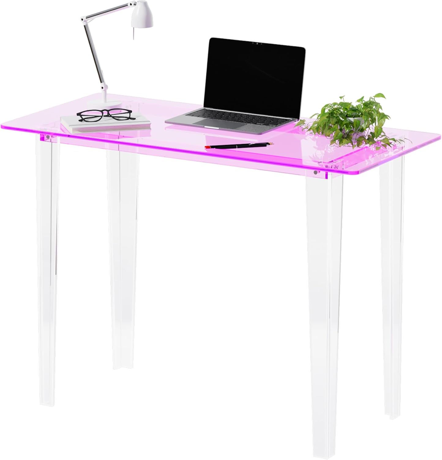 Acrylic Desk, Modern Study Table for HomeOffice-Extended Surface Multi-Purpose Console & EntrywayTable, Sturdy Lightweight Design((42.5-inch, Pink)