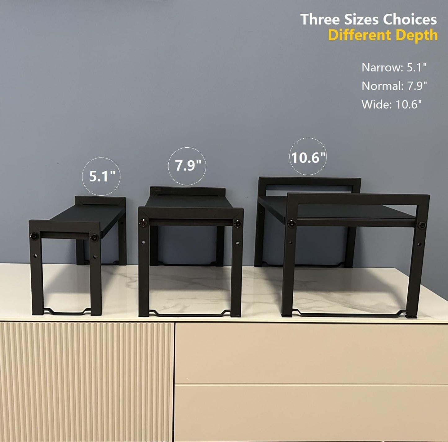 Expandable Cabinet Shelf Organizer 16-26" L Stackable Kitchen Counter Shelf Rack Sink Riser Countertop Storage Black (Normal 7.9”D)