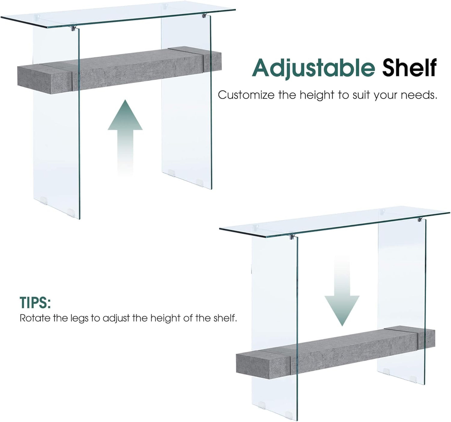 ivinta Glass Console Table with Storage, 39.4" Modern Entryway Table for Living Room, Foyer, Hallway, Bedroom 5101 (Gray)