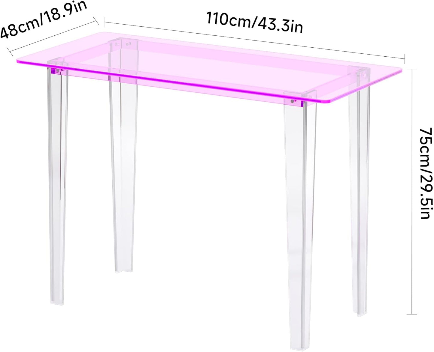 Acrylic Desk, Modern Study Table for HomeOffice-Extended Surface Multi-Purpose Console & EntrywayTable, Sturdy Lightweight Design((42.5-inch, Pink)