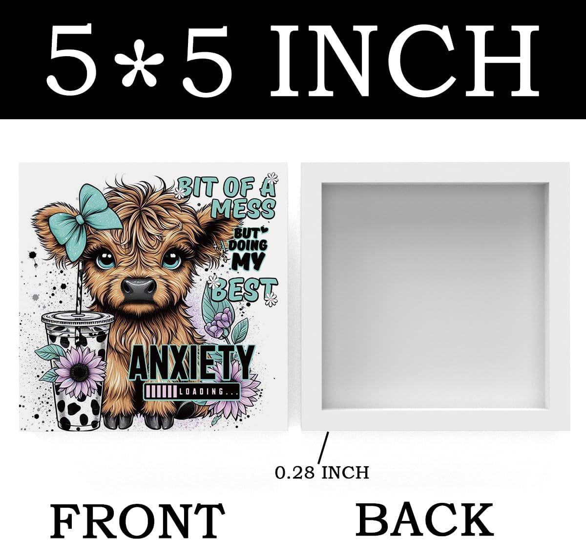 Highland Cow Western Sunflower Decor, Highland Cow Gifts for women, Highland Cow Baby Decor, Highland Cow Nursery Decor, Wooden Box Decor Sign for Home Farmhouse Office Living Room Table Shelf Tiered