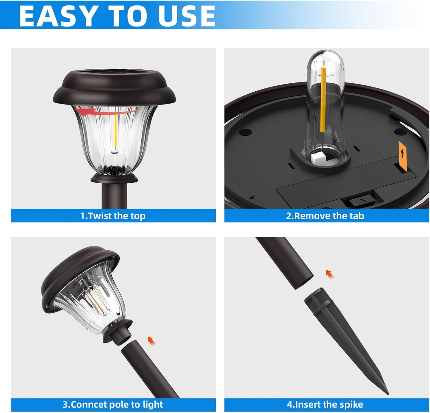 DERAYSION 8 Pack Solar Lights Outdoor, Stainless Steel Glass Solar Pathway Lights, Auto On/Off Long-Lasting Waterproof Landscape Lighting for Garden, Landscape, Path, Yard, Warkway (Warm White)