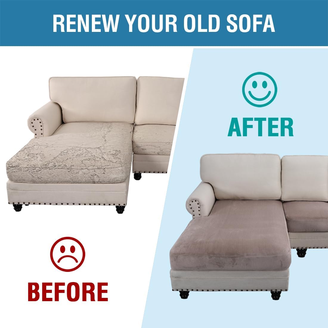 H.VERSAILTEX Velvet Stretch Sectional Couch Covers 4 Pieces Sofa Seat Cushion Covers L Shape Separate Cushion Couch Cover for Both Left/Right Couch (Large Sofa 3 Seater + 1 Chaise, Taupe Striped)