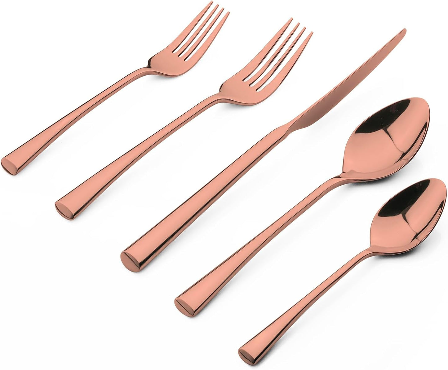 Alata Bailey Rose Gold 20-Piece Forged Stainless Steel Flatware Set Cutlery Set, Service for 4, Silver Finish, Dishwasher Safe