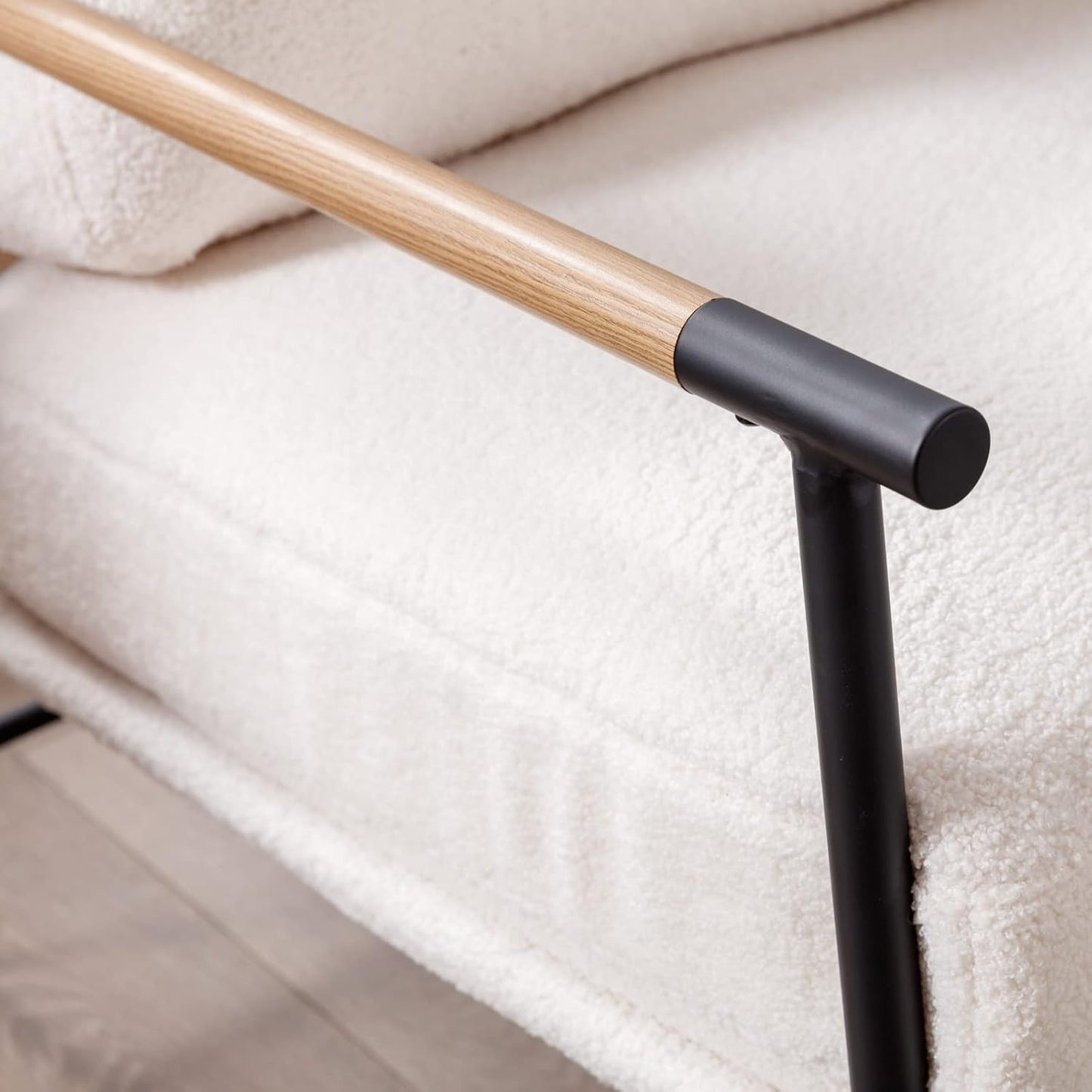 Mid-Century Accent Chair, Soft Armchair Sherpa Fabric Lounge Chair with Black Metal Legs, Upholstered Leisure Chair for Living Room Bedroom Reception Room, 1PC, White