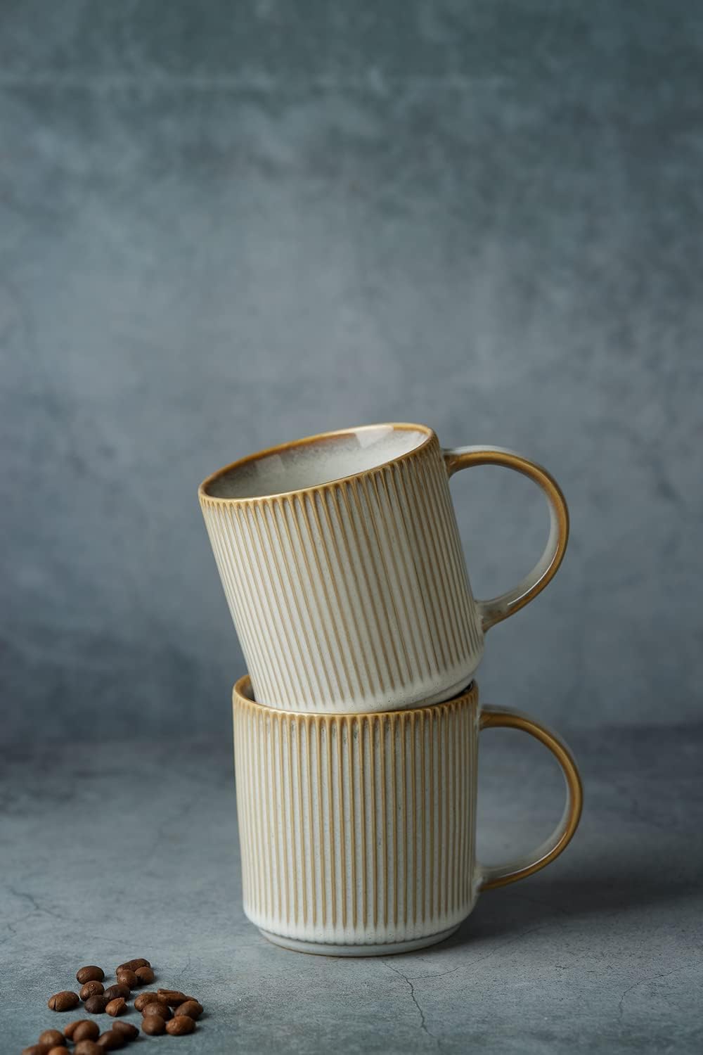 famiware Coffee Mug Set for 6, Star 12 oz Catering Mugs Cup Set with Handle for Coffee, Tea, Cocoa, Milk - Ceramic Stoneware Drinkware Set, Cappuccino White