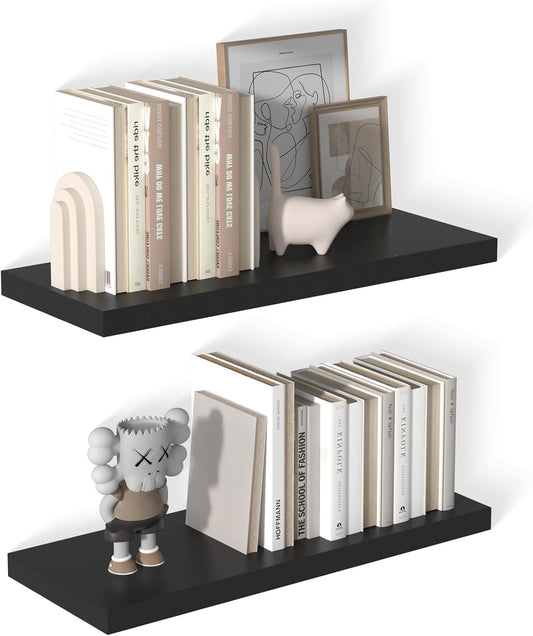 12 Inch Deep Floating Shelves for Wall 2 Pack Floating Shelves Large Storage Space Wall Mount Shelf for Living Room Kitchen Bathroom 30" W x 12" D x 1.2" H Black