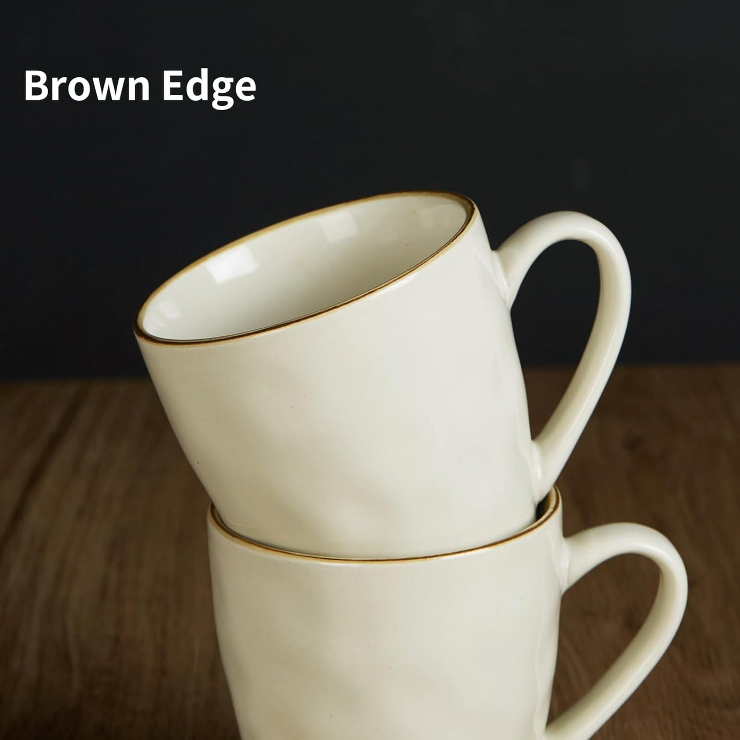 famiware Coffee Mugs Set of 4, Ocean Round 11.5oz Coffee Cup Set with Handle for Cocoa, Milk, Hot Chocolate, Tea or Water, Stoneware Cups for Kitchen, Microwave Dishwasher Safe, Vanilla White