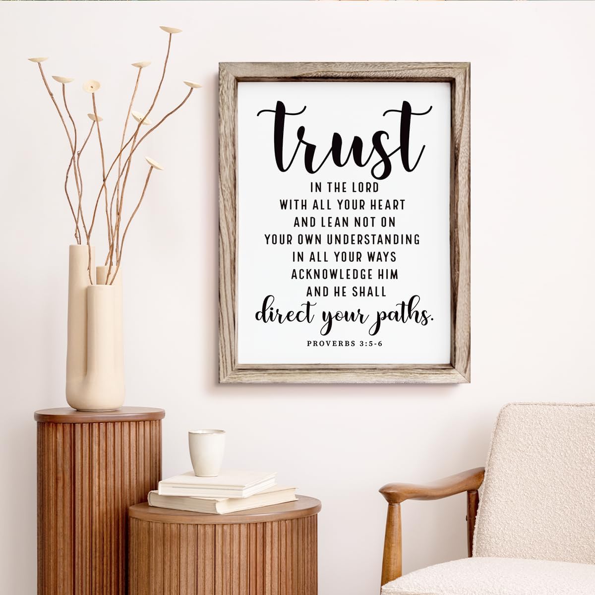 Christian Wall Signs, Rustic Home Decor, Church Room Decoration, Proverbs 3:5-6 Sign, Framed Wall Plaque Sign 15 * 11.5 inches, Trust in the Lord with All Thine Heart