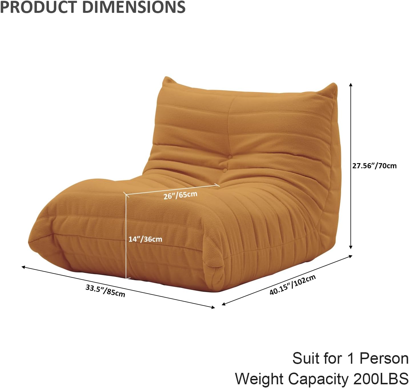 Luxury Sofa Couch Chair, Lazy Floor Seating, Fireside Bean Bag Chair, Ergonomic Tatami Sofa Lounger for Living Room, Bedroom, Office, Single Seat, Brown