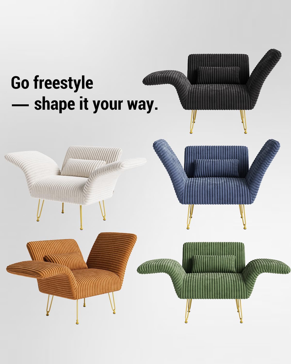 Txtin's Comfy Accent Chair Reading Chair for Bedroom Cozy Wing Arm Living Room Single Sofa Chair with Angle Adjustable Arms Black Corduroy Easy Assembly