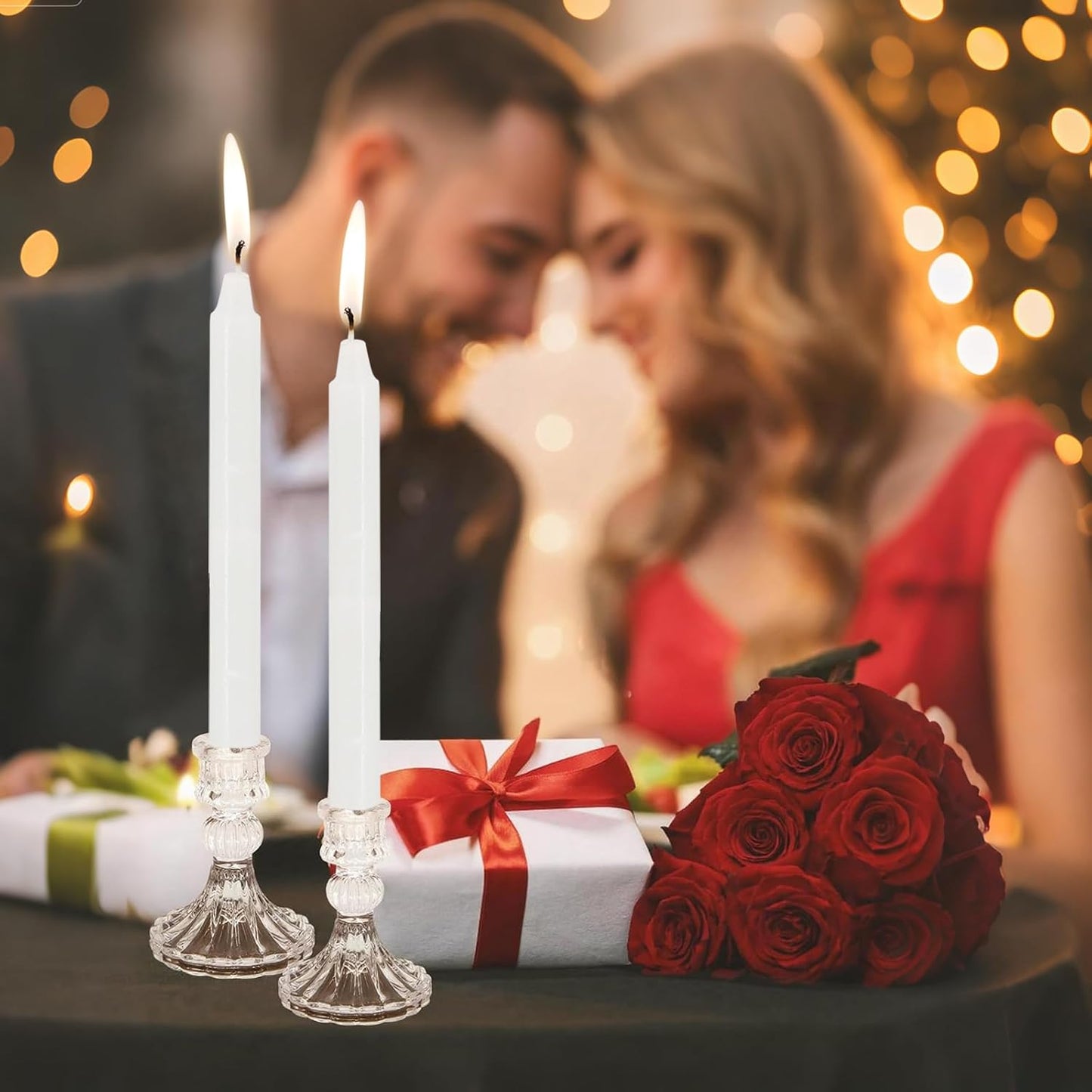 12 Pack Glass Candlestick Holders- Clear Taper Stripe Candle Holders for Candlesticks, 4" H Taper Candle Holders Small Centerpiece for Wedding, Festival, Party & Windowsill Decor