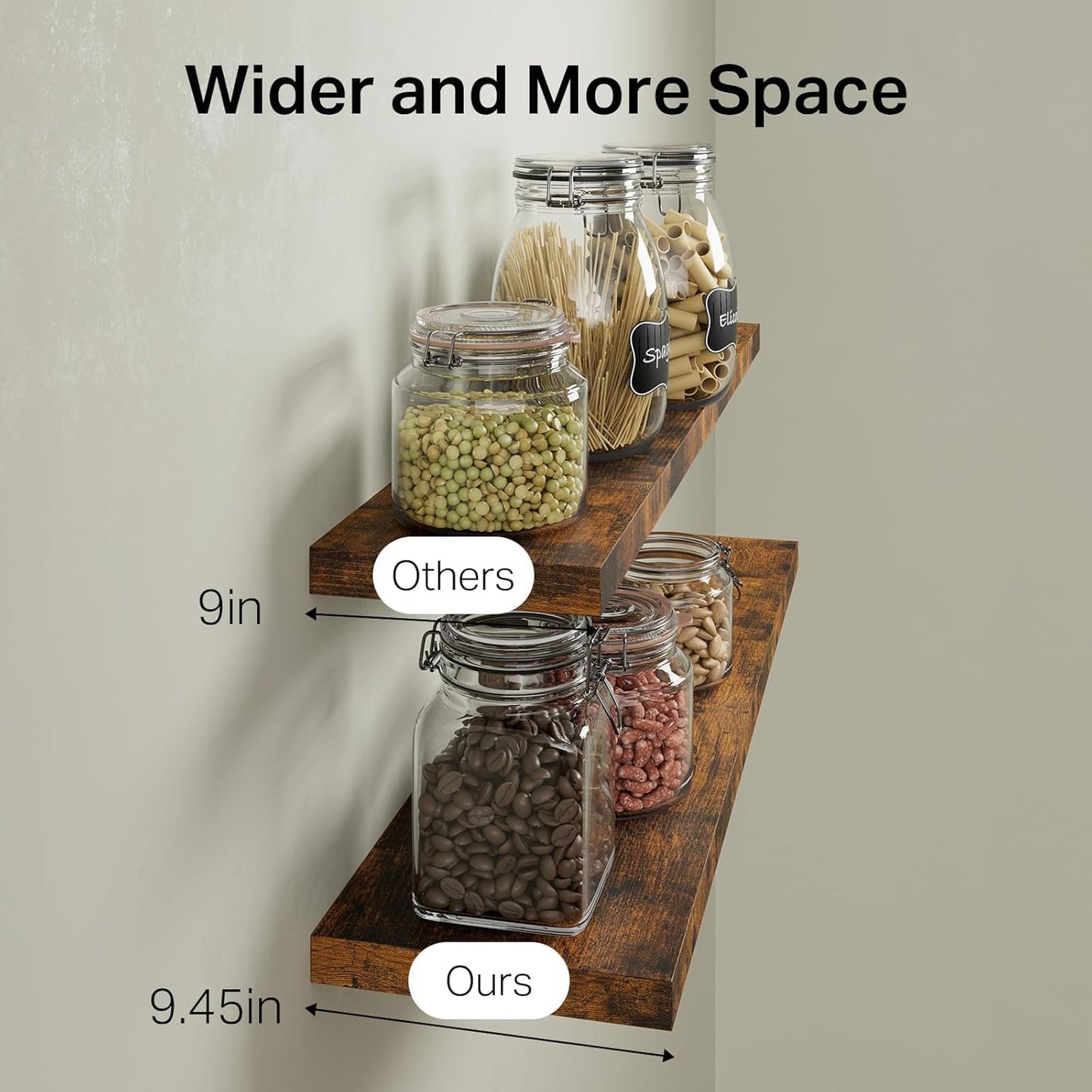 BAYKA Floating Shelves for Wall, 36 inches Wall Mounted Rustic Wood Shelves for Bathroom, Bedroom, Living Room, for Storage/Decor with 30lbs Capacity(Rustic Brown,Set of 3