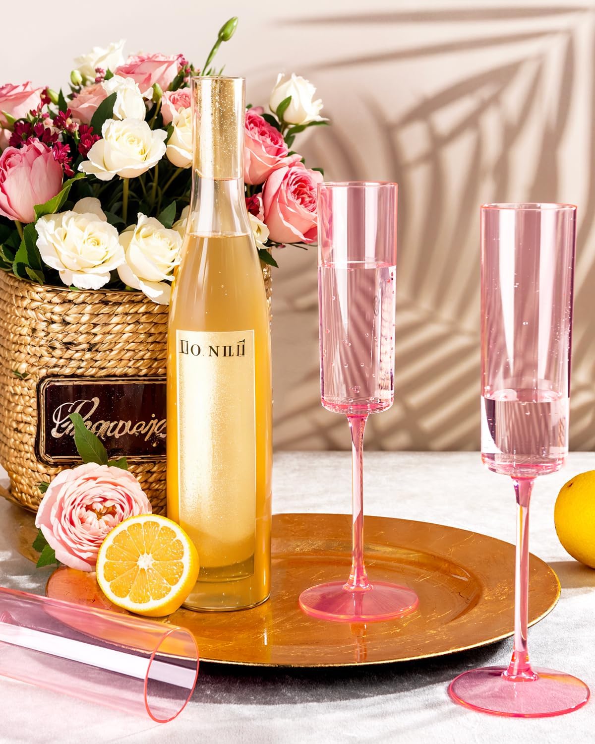 Ciaell 24 Pack Pink Plastic Champagne Flutes - Pink 6 Oz Disposable Champagne Glasses - Square Plastic Toasting Glasses for Party Birthday Anniversary Wedding