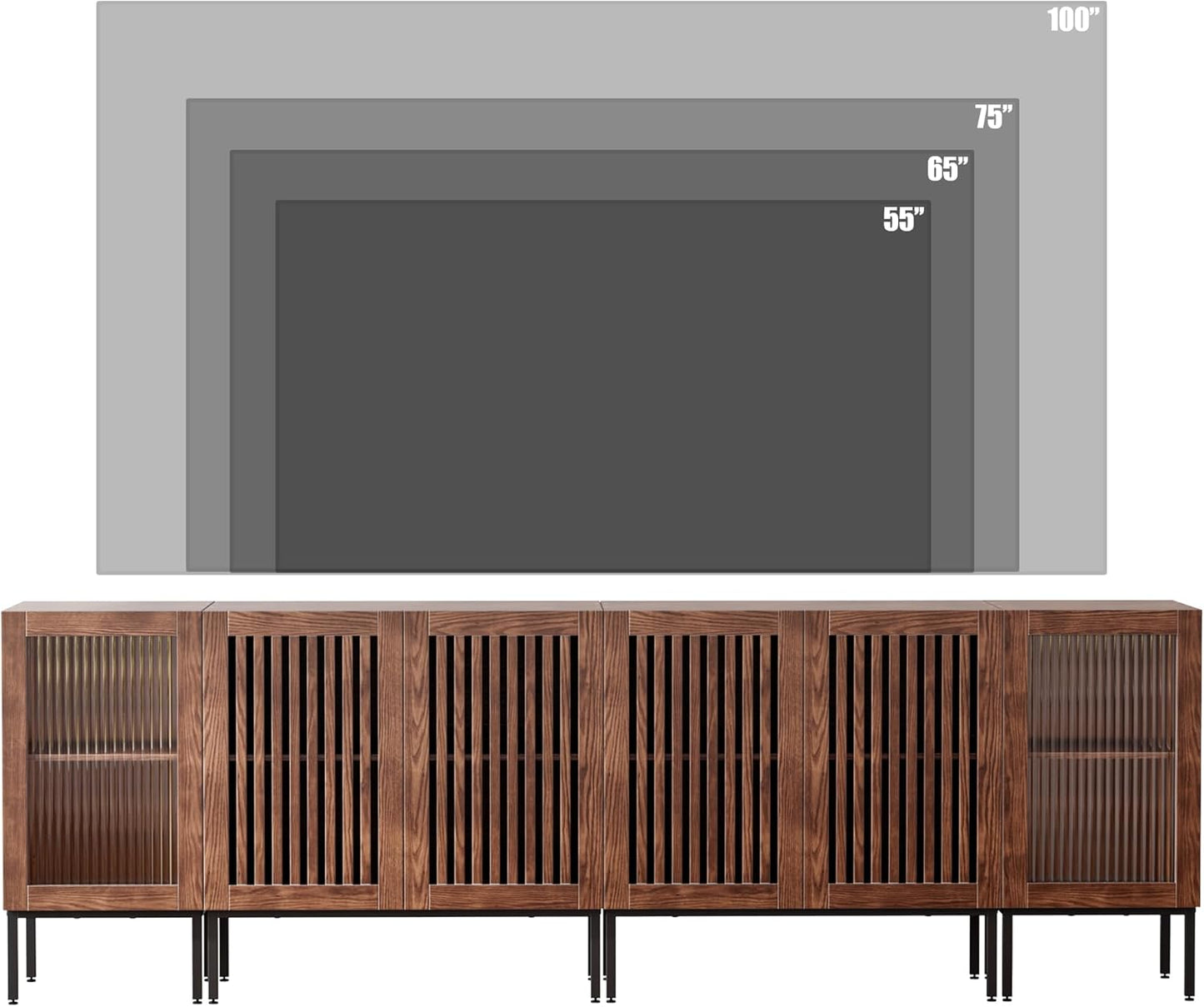 Farmhouse TV Stand for TVs up to 100 Inch, Entertainment Center TV Console with Storage Cabinets and Glass Doors,Media Console for Living Room,Brown