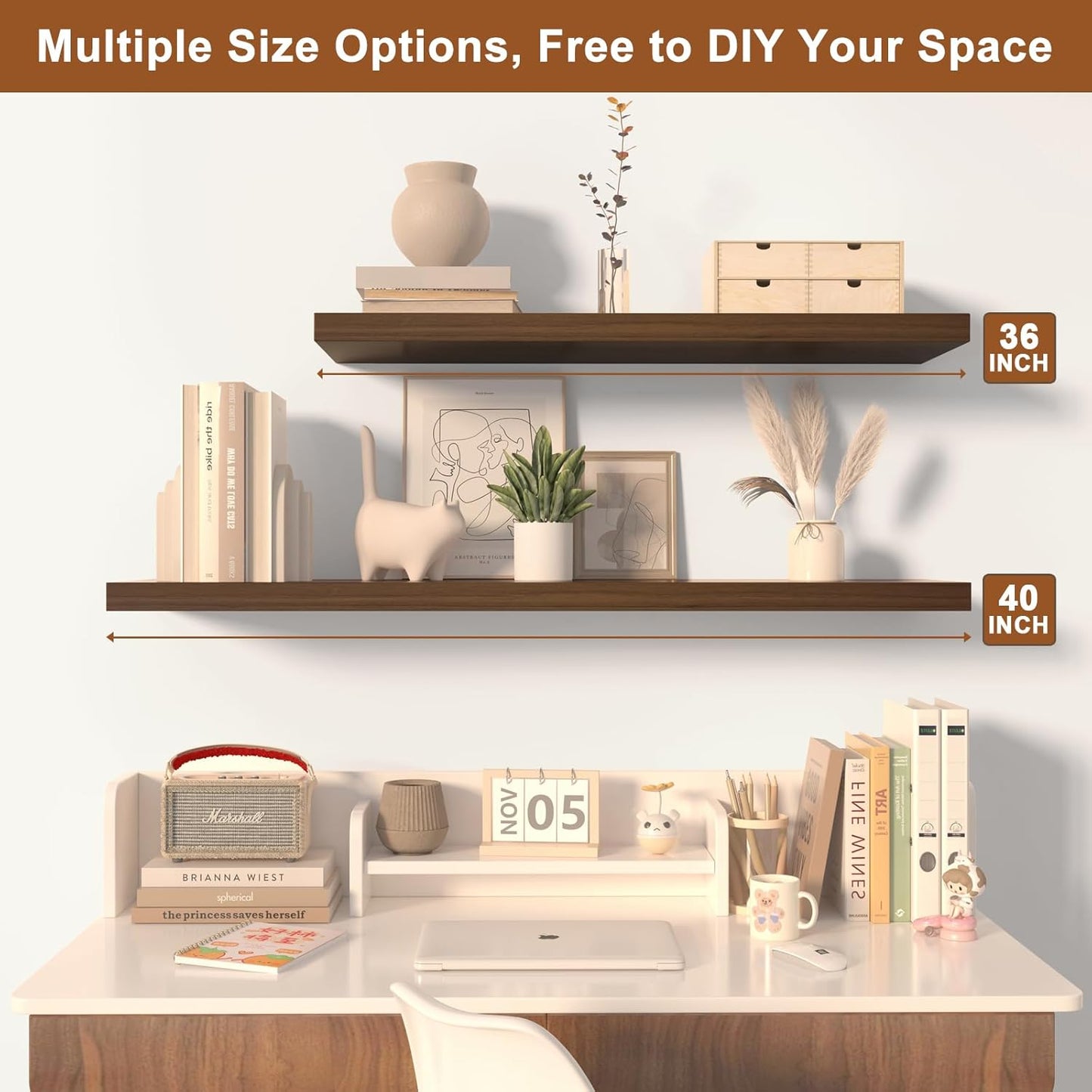 12 Inch Deep Floating Shelves for Wall 3 Pack Floating Shelves Large Storage Space Wall Mount Shelf for Living Room Kitchen Bathroom 36" W x 12" D x 1.2" H Walnut