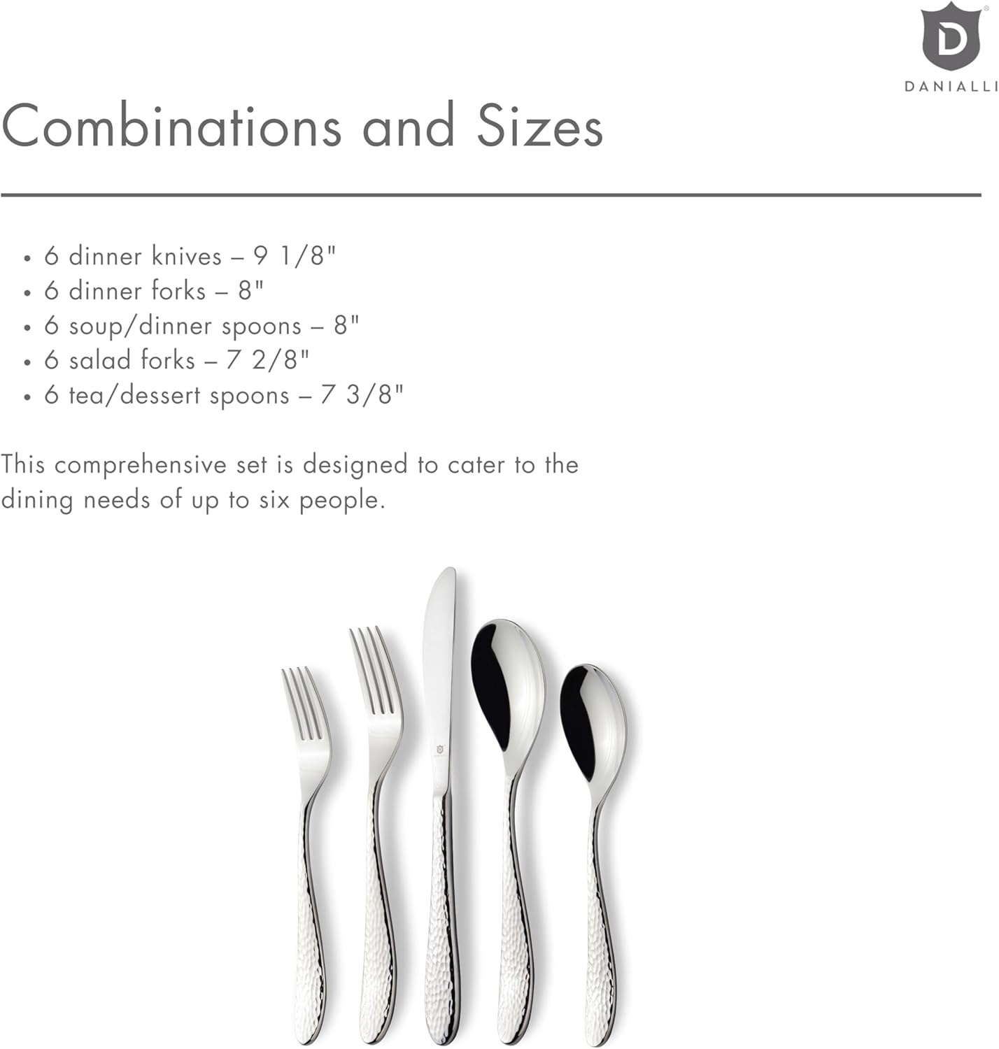 Hammered Silverware Set | Premium 18/10 Stainless Steel Flatware Service for 6 | Heavy-Duty & Dishwasher Safe | Built to Last (30-Piece, Marettimo Hammered)