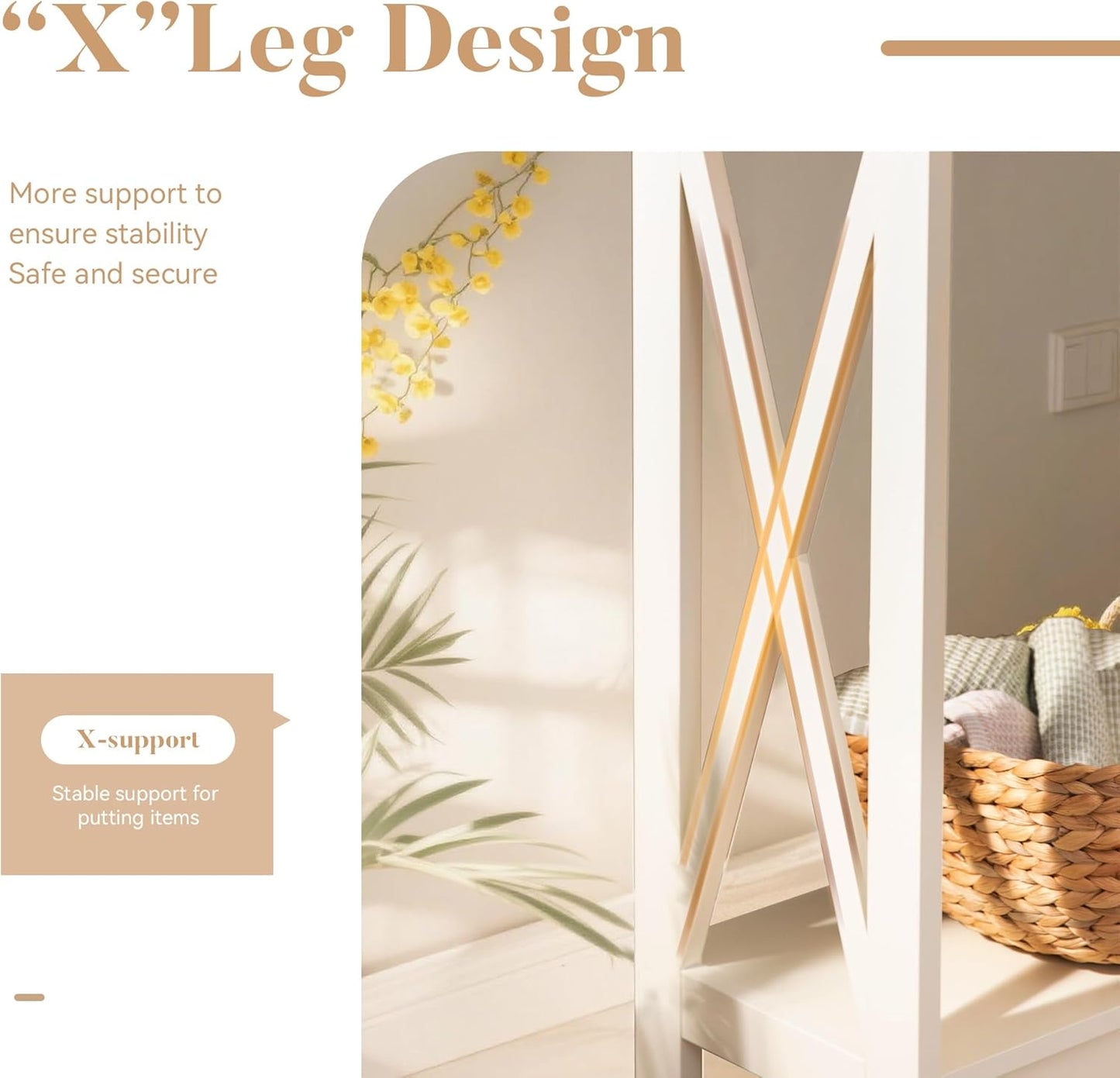 ALPHA HOME Console Table for Entryway, 2 Tier Storage Shelf Farmhouse Entryway Table, X-Shaped Design Narrow Sofa Table for Hallway, Living Room, Ivory