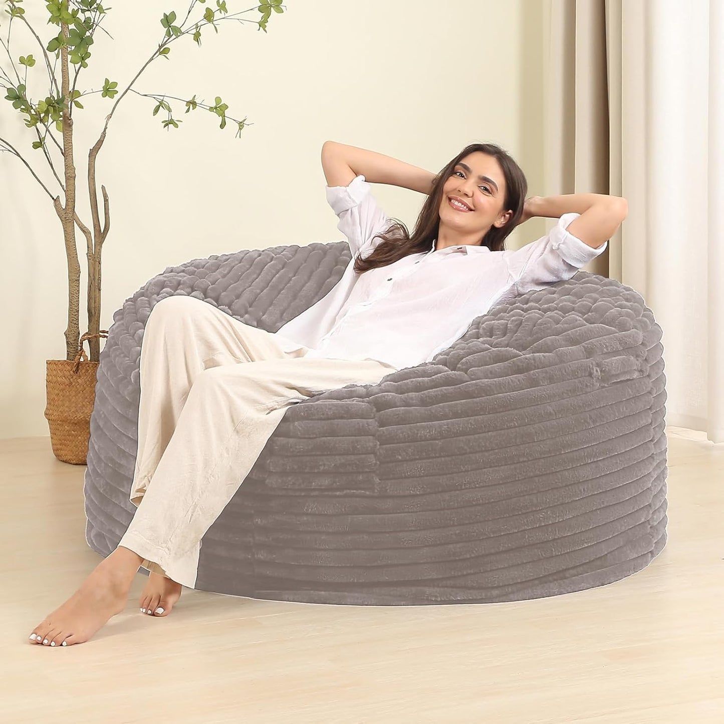 4FT Memory Foam Bean Bag Chair for Adults/Teens, Bean Bag Sofa with Fluffy Removable Cover, for Living Room Bedroom, Grey