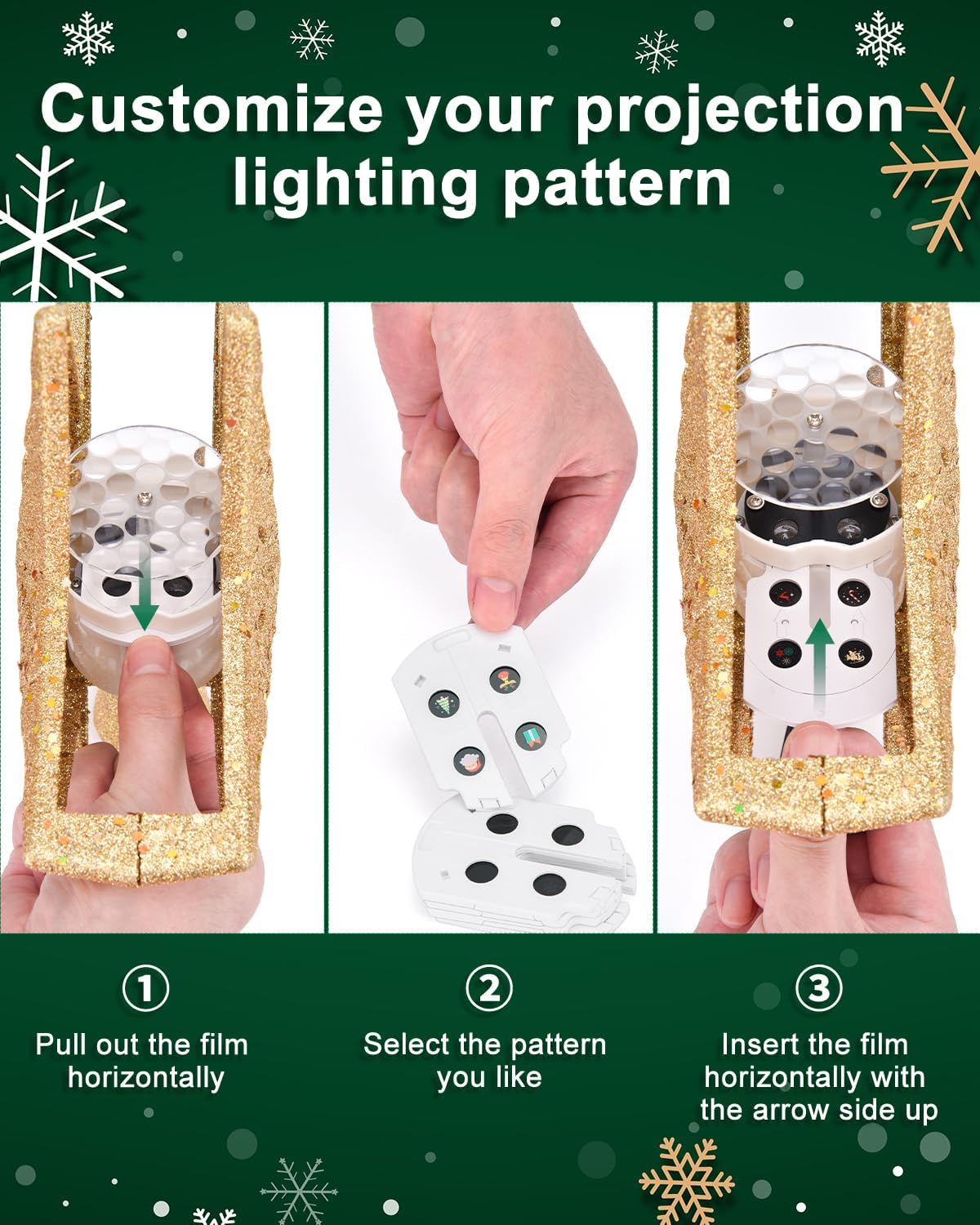 Kesfitt Christmas Tree Topper with 10M Warm Light Cord, Tree Top Star Decoration with 6 Projection Modes, Gold Tree Topper Lighted 3D Glitter Dynamic Projection for Xmas Party Holiday