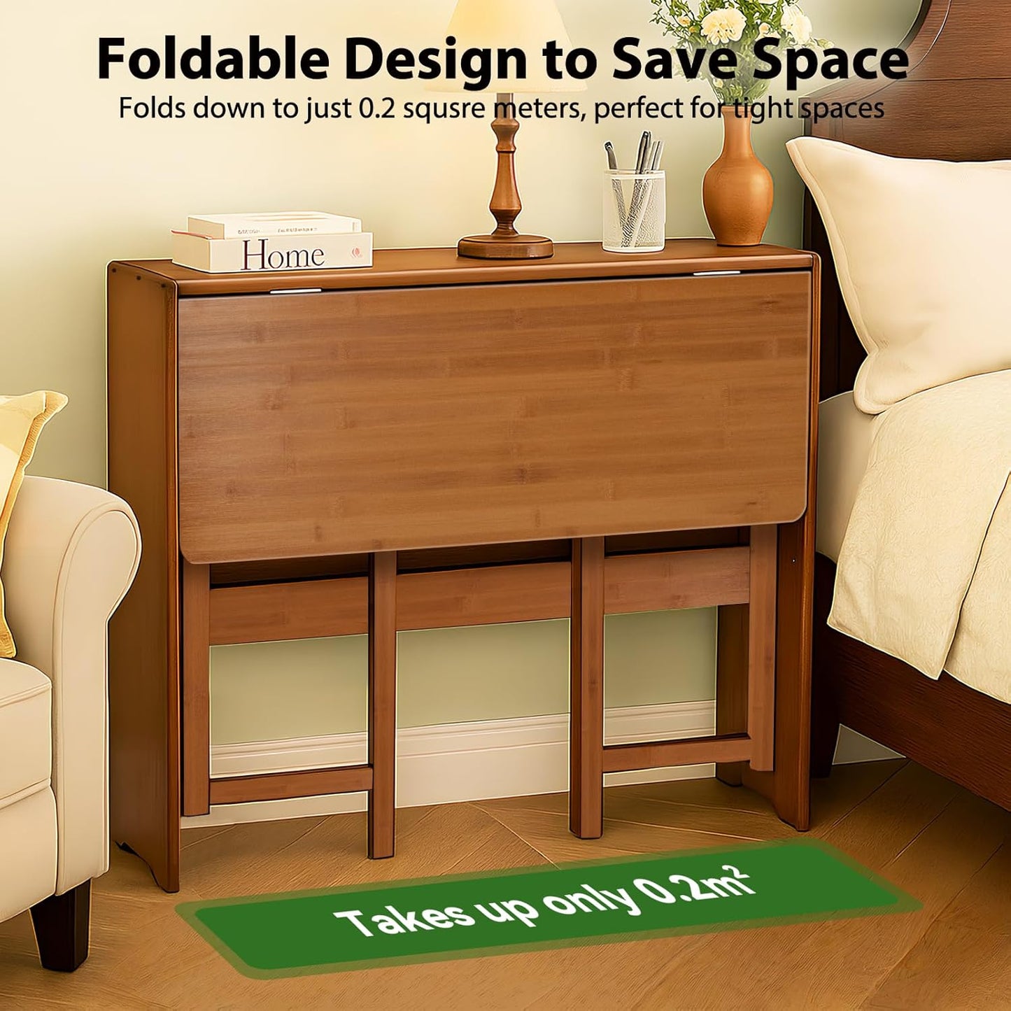 31.5" Bamboo Folding Desk,Space-Saving Computer Desk for Small Spaces, Foldable Study Table for Bedroom, Home Office, Dorm, Apartment(Brown