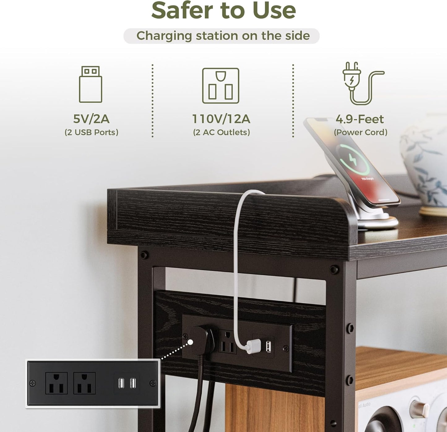 IRONCK Console Table, Sofa Table with Power Outlet, Farmhouse Hallway Table for Entryway, Living Room, Height Adjustable, Easy Assembly, Vintage Black,55"