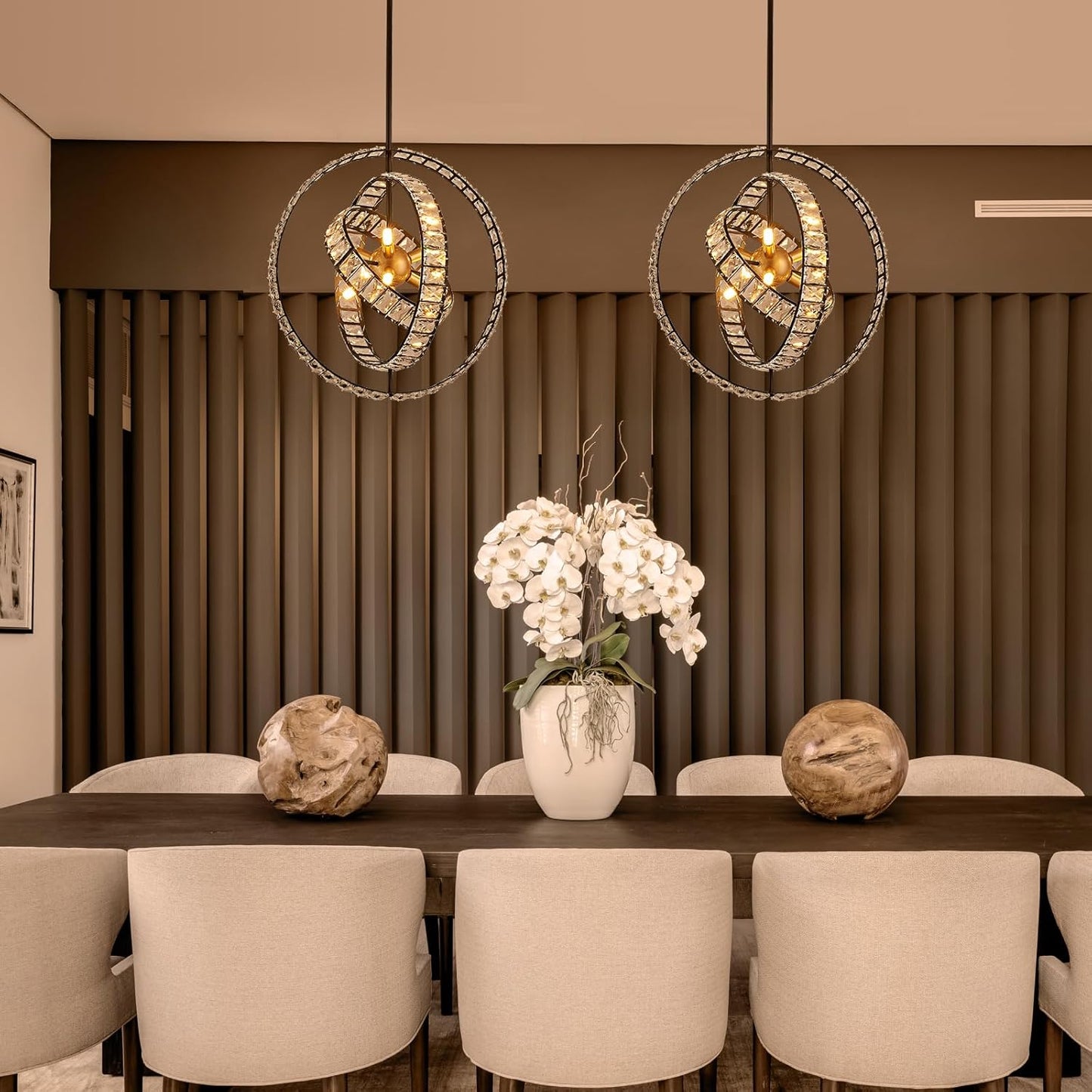 18" Crystal Globe Sputnik Chandelier, 6-Light Black Gold Modern Adjustable Hanging Ceiling Pendant Light Fixture for Entryway Foyer Stairway Bedroom Dining Living Room Hallway