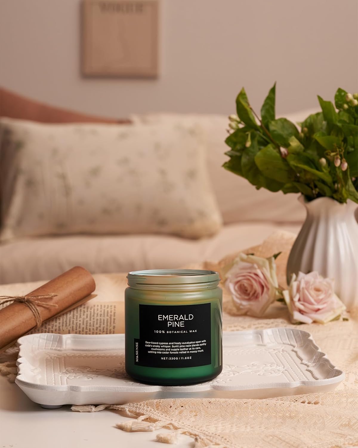 M&SENSE Pine Scented Candles Natural Soy Wax Clean Non Toxic 11.6oz 70 Hours Large Long Lasting Christmas Winter Scented 2 Wicks Candle Gift for Holiday & Family Friends Teachers