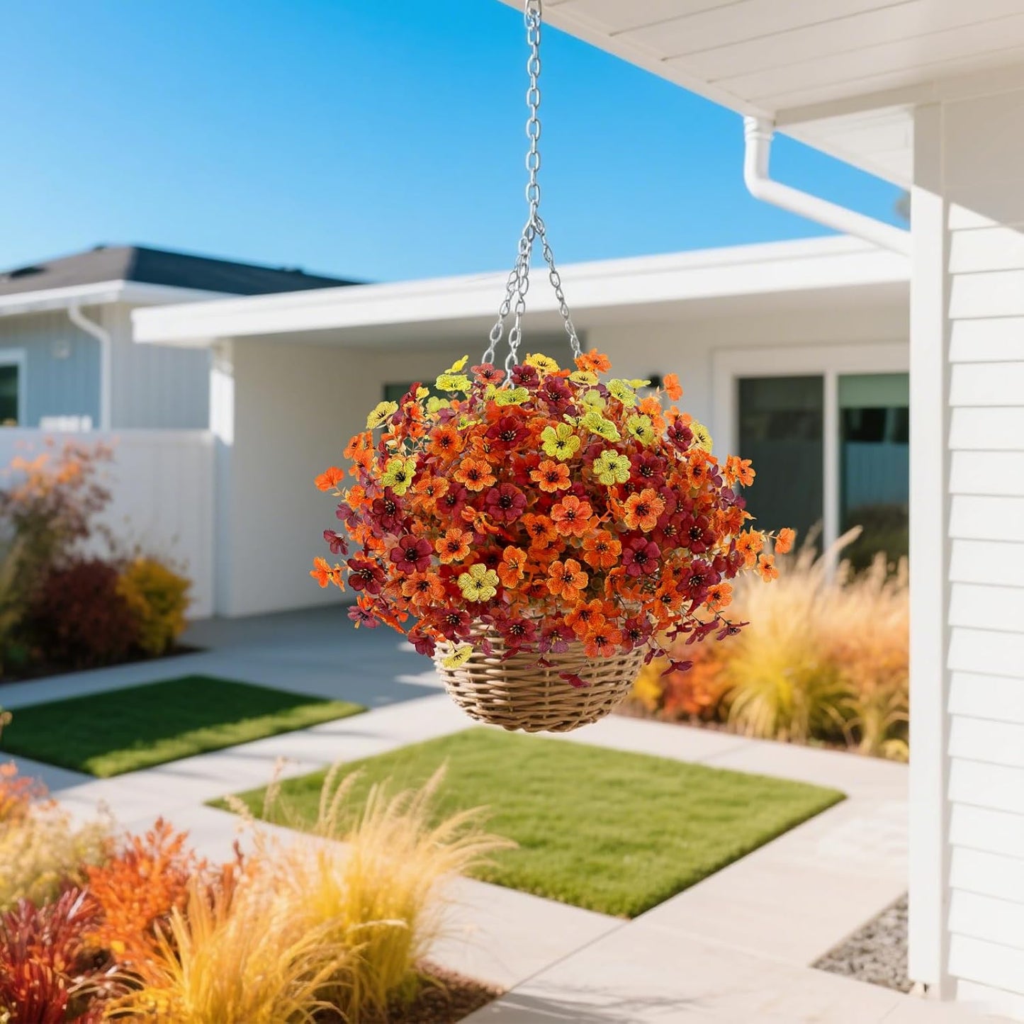 12 Bundles Artificial Fall Flowers Faux Mums for Outdoor Indoor, Artificial Plants Daisy Faux Plants Fake Mums for Fall Decor Pots Patio Garden Porch Autumn (Orange,Brown,Yellow) (12)