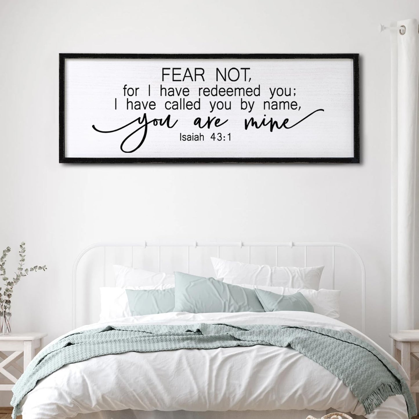 Fear Not for I Have Redeemed You Sign Framed Wall Art, 32''×12'' Rustic Religious Christian Isaiah 43:1 Bible Verse Sign, Horizontal Holy Inspirational Catholic Scripture Decor