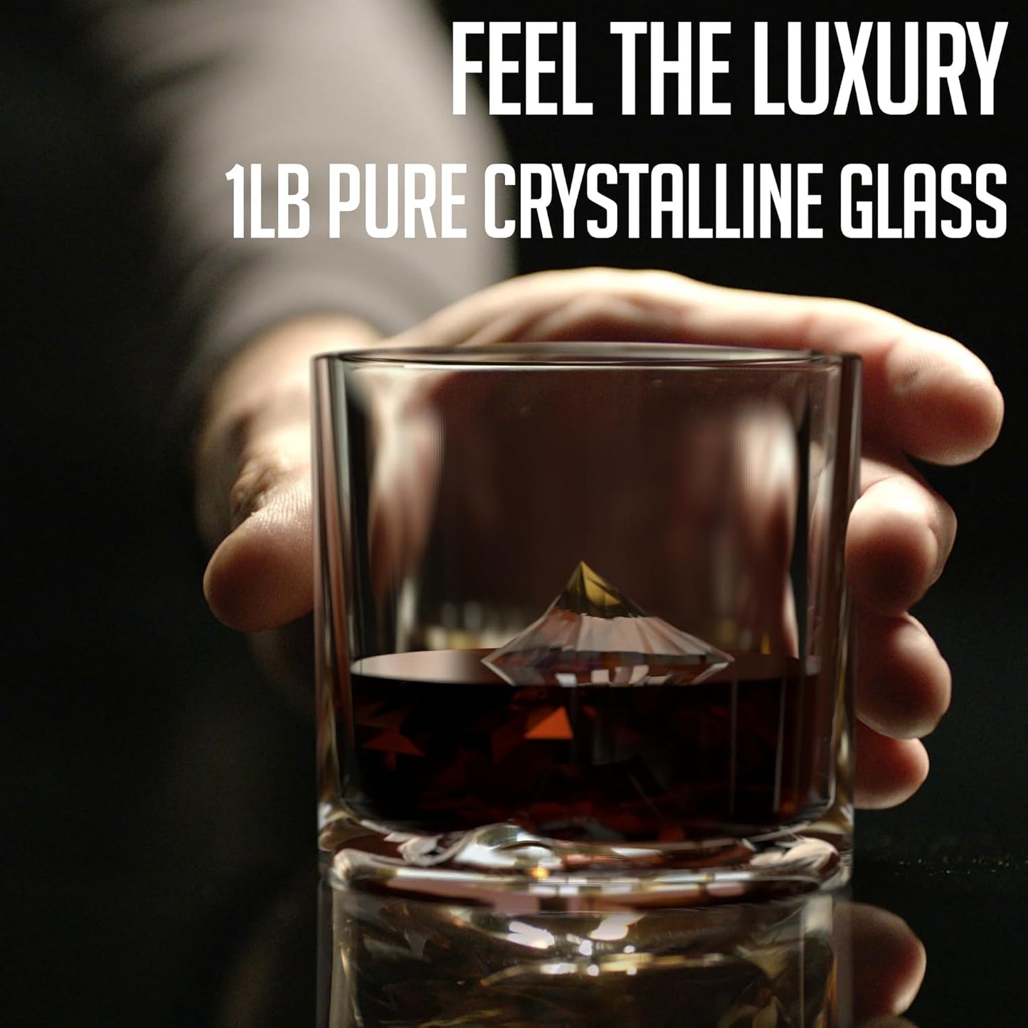 Mount Everest Heavy Crystal Whiskey Glasses Gift Set of 2, Thick Freezable Bourbon Glass 1lb Each, Premium Whiskey Gifts for Men, Frozen Crystal Chills Cocktails, 10 oz