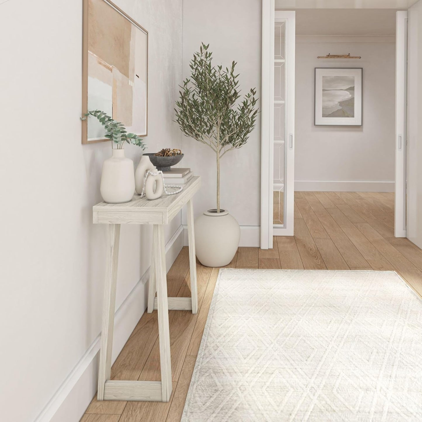 Plank+Beam Solid Wood Console Table, 36 Inch, Sofa Table, Narrow Entryway Table for Hallway, Behind The Couch, Living Room, Foyer, Easy Assembly, Coastal White