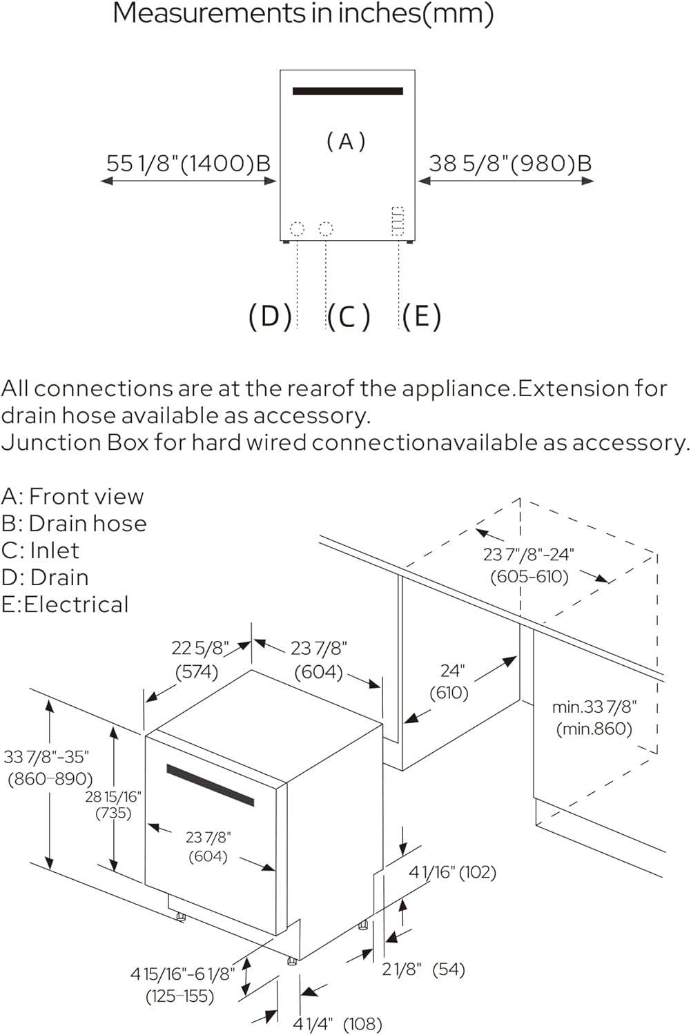 Empava 24 Inch Built-in Dishwasher, Stainless Steel Tub 15 Place Settings, 8 Wash Cycles, Top Control, Auto Door Dry, 49 dB Ultra Quiet, Energy Star & UL Certified