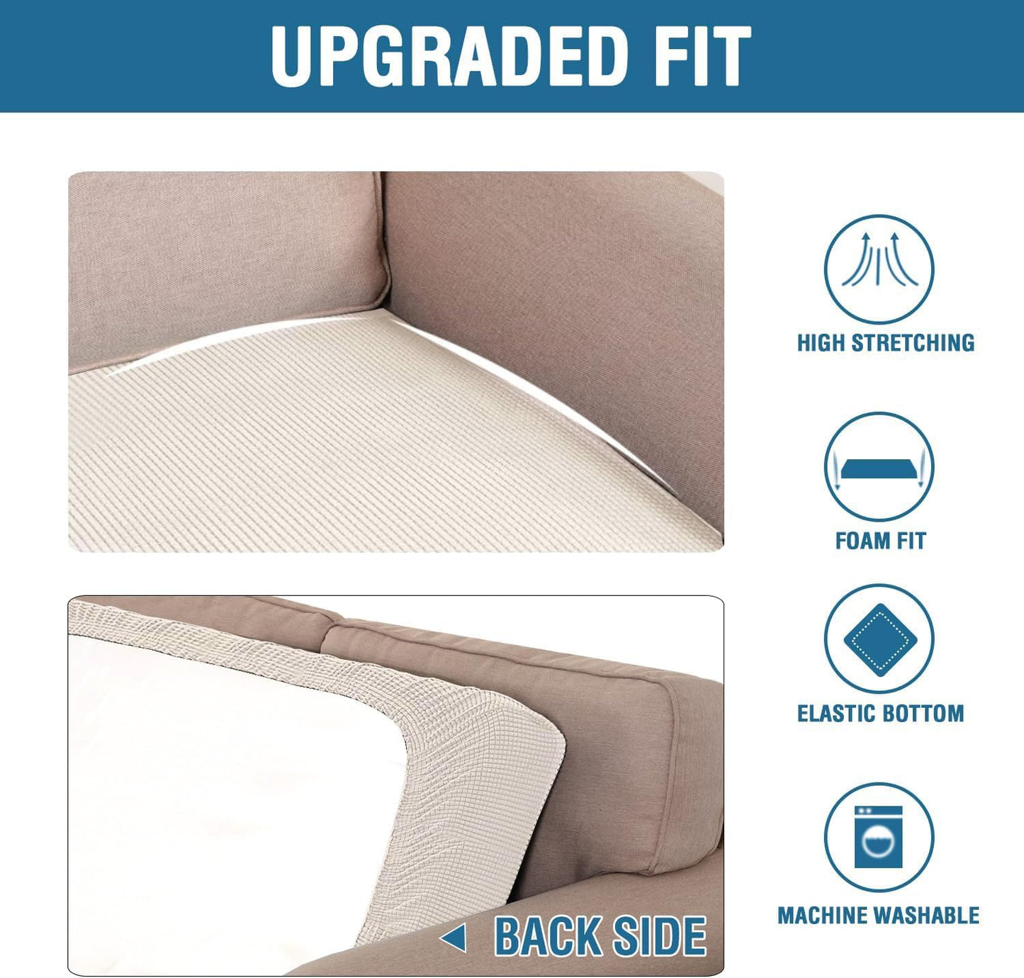 H.VERSAILTEX Super Stretch Individual Seat Cushion Covers - Sofa & Couch Cushion Slipcover Sets - Thick Jacquard Textured Twill Fabric (3 Piece XL, Ivory)