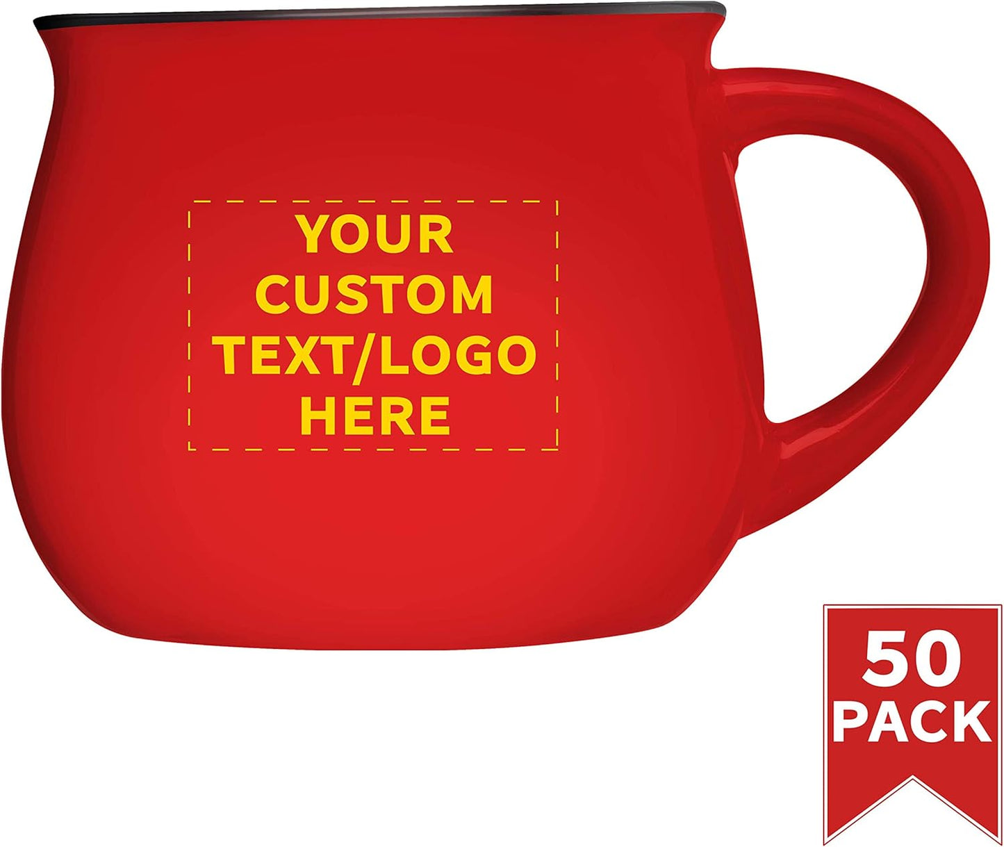 Custom Glazed Campfire Coffee Mugs 12 oz. Set of 50, Personalized Bulk Pack - Perfect for Coffee, Tea, Espresso, Hot Cocoa, Other Beverages - Red
