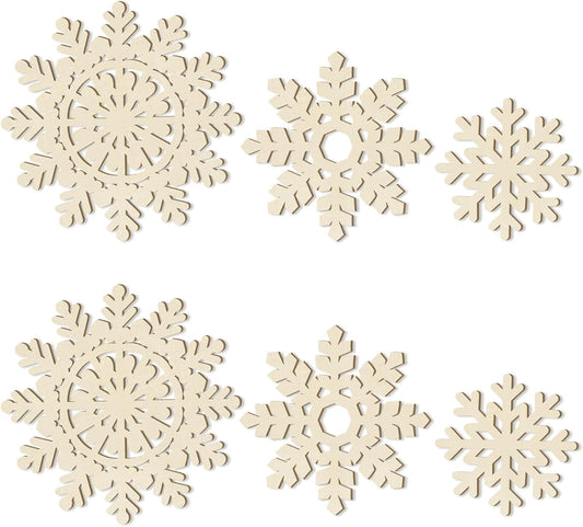 Hollow Wooden Snowflake Ornaments for Paint Christmas Decorations Cutouts Unfinished 6Pack, Wood Snowflakes for Crafts DIY Blank Cutouts Ornament Winter New Year Decorations (3 Styles 3 Size)