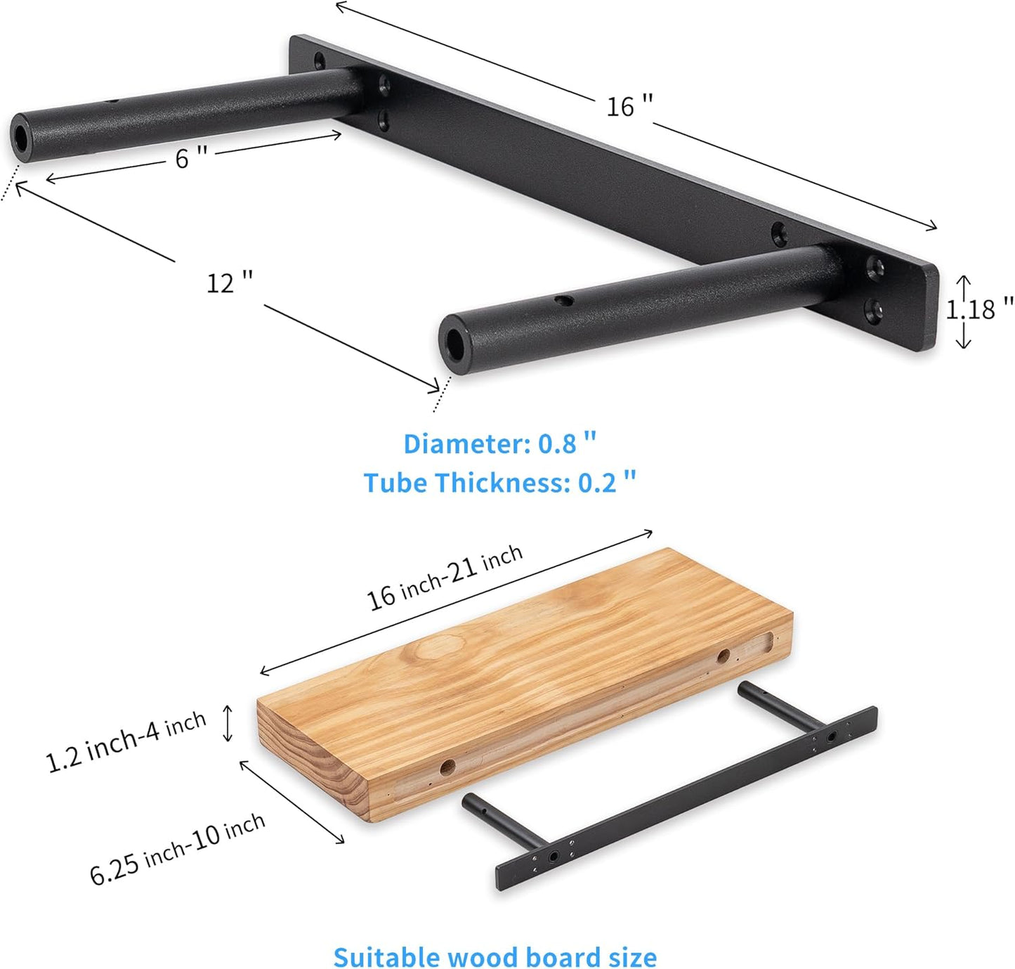 Hidden Shelf Brackets , Floating Shelf Bracket (Additional Brackets -NO Kits) 16 Inch -2 Pcs