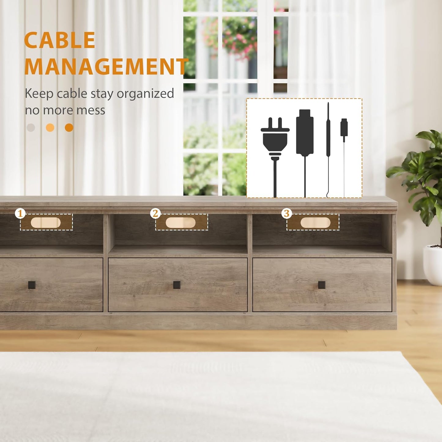 IDEALHOUSE 70in TV Stand for TVs up to 80", Mid Century Modern Entertainment Center with Storage Drawer and Open Shelves, TV Console Media Cabinet for Living Room, Bedroom, Rustic Gray