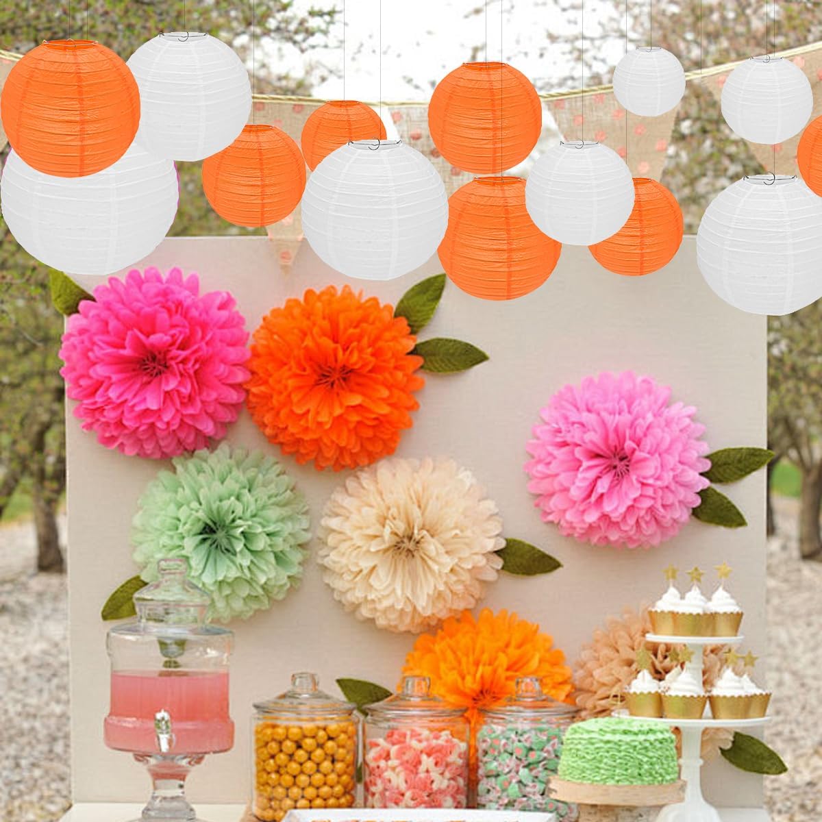 12Pcs Round Paper Lanterns Assorted Sizes (6" 8" 10" 12") for Home Decor, Restaurant, Church, Wedding, Birthday Party Decorations, Hanging Chinese Japanese Paper Lantern Lamps (Orange)