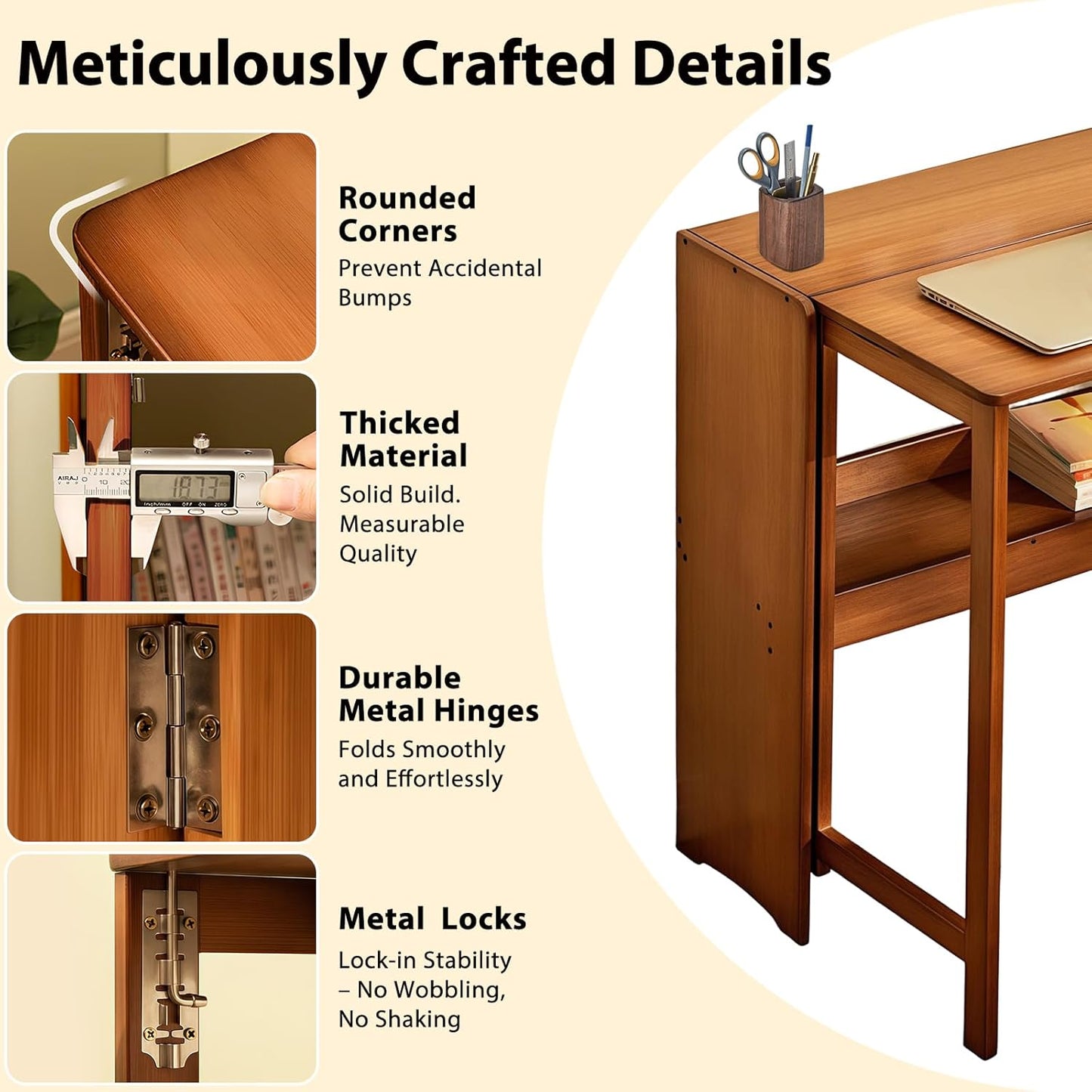 31.5" Bamboo Folding Desk,Space-Saving Computer Desk for Small Spaces, Foldable Study Table for Bedroom, Home Office, Dorm, Apartment(Brown