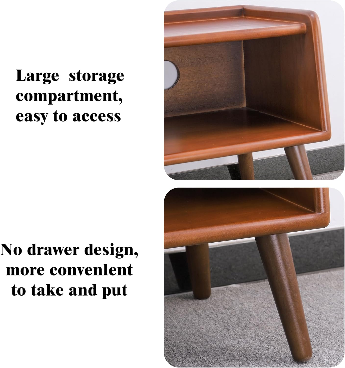 Small Nightstand, 100% Solid Oak Wood Bedside Table, Mid Century Modern Nightstand with Open Storage,Storage Cabinet for Bedroom (2pc Walnut Color)